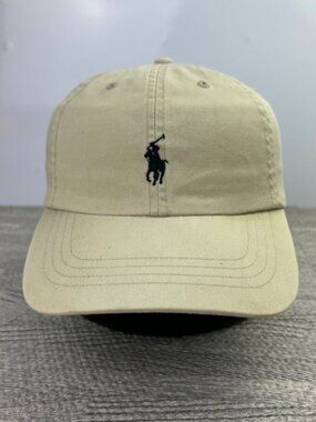 Vintage Polo Ralph Lauren Hat Cap Strap Back Adjustable Tan Leather Strap Logo